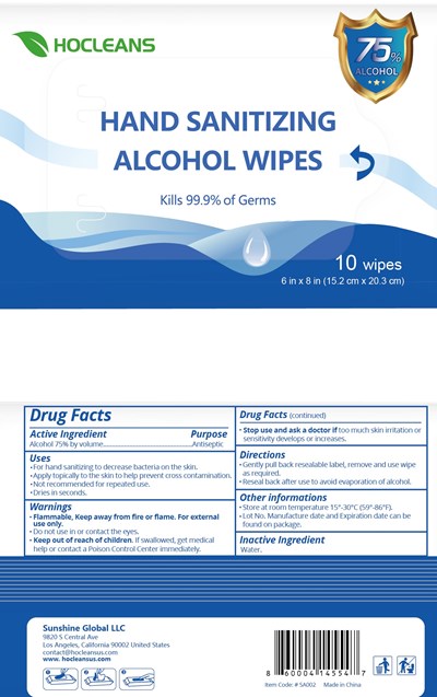 Label Image (Hocleans Hand Sanitizer Alcohol Wipes 10 Pcs 75)